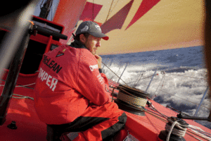 Camper crossed the finish line first in the in-port race in Auckland today. Photo / Hamish Hooper.