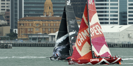 Volvo Ocean Race leaves Auckland. Photo / Chris Weissenborn.