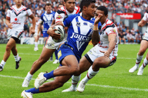 Ben Barba of the Bulldogs runs away to score a try during the round three NRL match between the New Zealand Warriors and the Canterbury-Bankstown Bulldogs. Photo / Getty Images.