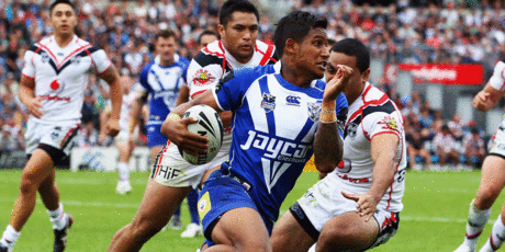 Ben Barba of the Bulldogs runs away to score a try during the round three NRL match between the New Zealand Warriors and the Canterbury-Bankstown Bulldogs. Photo / Getty Images.