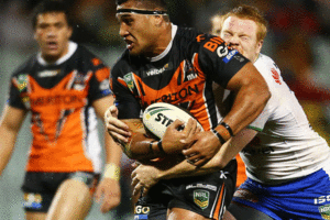 Tigers prop Ava Seumanufagai is one player whose name has become a pronunciation nightmare for NRL commentators. Photo / Getty