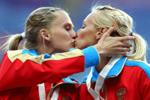 Russian sprinter Ksenia Ryzhova was insulted by claims she kissed a fellow female athlete in defiance of Russia's anti-gay law. Photo /Getty
