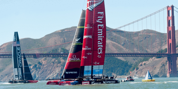 Oracle again proved too fast for Team NZ, winning both races this morning in San Francisco. Photo / Getty