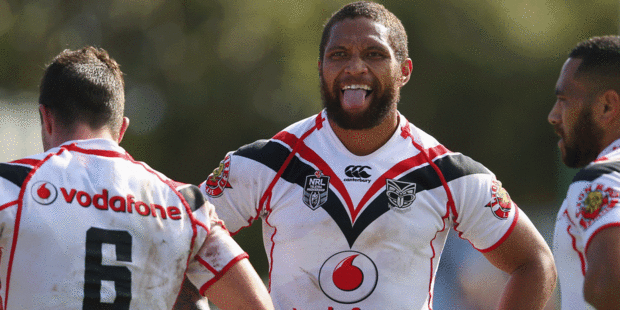 Manu Vatuvei and the Warriors were walloped by Cronulla at Shark Park today. Photo / Getty