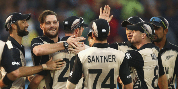 Mitchell McClenaghan of New Zealand celebrates after taking the wicket of Mitchell Marsh of Australia during the ICC World Twenty20. Photo / Getty Images.
