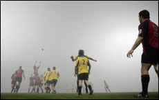 Cory Flynn throws into the lineout in the foggy conditions. Ross Land/Getty Images Cory Flynn throws into the lineout in the foggy conditions. Ross Land/Getty Images