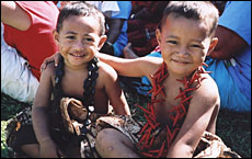 Two boys turn out in their siapo (tapa) lavalavas for the festival. Two boys turn out in their siapo (tapa) lavalavas for the festival.