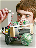 Martin Spencer with one of his soccer-playing robots that are featured in the Bright Sparks HiTech Awards in Auckland today Picture / Martin Sykes Martin Spencer with one of his soccer-playing robots that are featured in the Bright Sparks HiTech Awards in Auckland today Picture / Martin Sykes