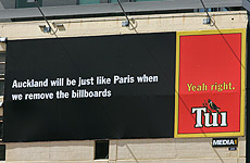 Billboards have gone up attacking anti-billboard politicians, this one in Karangahape Rd. Photo / Brett Phibbs Billboards have gone up attacking anti-billboard politicians, this one in Karangahape Rd. Photo / Brett Phibbs