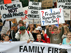 Anti-smacking bill protesters march into Parliament. Photo / Mark Mitchell Anti-smacking bill protesters march into Parliament. Photo / Mark Mitchell