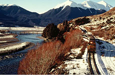 The TranzAlpine railway crosses the Southern Alps between Christchurch and Greymouth. The TranzAlpine railway crosses the Southern Alps between Christchurch and Greymouth.