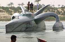 Earthrace crossing through the Suez Canal. Photo / Reuters Earthrace crossing through the Suez Canal. Photo / Reuters