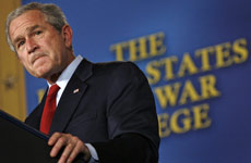 A disappointed Bush concedes defeat on his immigration policy overhaul during a Naval War College visit. Photo / Reuters A disappointed Bush concedes defeat on his immigration policy overhaul during a Naval War College visit. Photo / Reuters