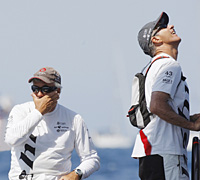 Craig Monk thinks all may not be too harmonious between tactician Brad Butterworth (left) and helmsman Ed Baird. Photo / Reuters Craig Monk thinks all may not be too harmonious between tactician Brad Butterworth (left) and helmsman Ed Baird. Photo / Reuters