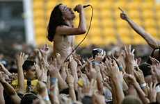 Shihad singer Jon Toogood amongst the crowd at the Big Day Out in 2005. Photo / Richard Robinson Shihad singer Jon Toogood amongst the crowd at the Big Day Out in 2005. Photo / Richard Robinson