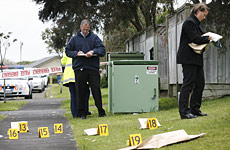 Police at the scene of the street fight. Photo / Greg Bowker Police at the scene of the street fight. Photo / Greg Bowker