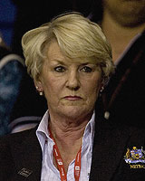 Norma Plummer watches her Australians scrub England out. Photo/ Kenny Rodger Norma Plummer watches her Australians scrub England out. Photo/ Kenny Rodger