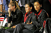 New Zealand's Adine Wilson, Jodi Te Huna and Maria Tutaia contemplate their Netball World Championship loss. Photo / Getty Images New Zealand's Adine Wilson, Jodi Te Huna and Maria Tutaia contemplate their Netball World Championship loss. Photo / Getty Images