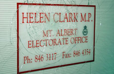The damage at the PM's office today. Photo / NZPA The damage at the PM's office today. Photo / NZPA