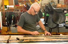Mark Corner from Horselands Chevalier in Kingsland constructs and repairs leather goods from horse riding saddles to fashion belts and bags. Photo / Babiche Martens Mark Corner from Horselands Chevalier in Kingsland constructs and repairs leather goods from horse riding saddles to fashion belts and bags. Photo / Babiche Martens