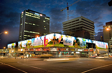 Forty lights blaze on the billboard promoting energy efficiency in Downtown Auckland. Photo / Jason Dorday Forty lights blaze on the billboard promoting energy efficiency in Downtown Auckland. Photo / Jason Dorday