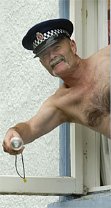 Being naked didn't stop Tom Taylor from exercising the long arm of the law. Photo / Otago Daily Times Being naked didn't stop Tom Taylor from exercising the long arm of the law. Photo / Otago Daily Times