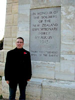 Stephen Clarke by the memorial erected by Turkey at Chunuk Bair. Stephen Clarke by the memorial erected by Turkey at Chunuk Bair.