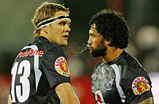Warriors' Micheal Luck and Ruben Wiki during last night's game against the Rabbitohs. Photo / Greg Bowker Warriors' Micheal Luck and Ruben Wiki during last night's game against the Rabbitohs. Photo / Greg Bowker