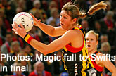 Irene Van Dyk was moved back to goal-shoot, but the Swifts countered the Magic's efforts. Photo / Getty Images Irene Van Dyk was moved back to goal-shoot, but the Swifts countered the Magic's efforts. Photo / Getty Images