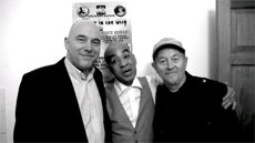 Producer Adrian Sherwood, guitarist Skip McDonald and Dave Dobbyn cosy up in London. Photo / Supplied by Lorraine Barry Producer Adrian Sherwood, guitarist Skip McDonald and Dave Dobbyn cosy up in London. Photo / Supplied by Lorraine Barry