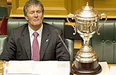 Damien O'Connor with the Parliamentary Rugby World Cup. Photo / Mark Mitchell Damien O'Connor with the Parliamentary Rugby World Cup. Photo / Mark Mitchell
