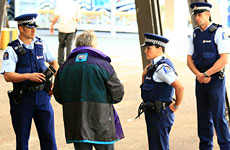 Constables Will Ualika (left) and Kate Duggan are observed in the field by Senior Sergeant Rod Salt. Photo / Martin Sykes Constables Will Ualika (left) and Kate Duggan are observed in the field by Senior Sergeant Rod Salt. Photo / Martin Sykes
