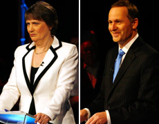 Helen Clark and John Key developed tactics for dealing with each other's oratory in the leaders' debate on TV One last night. Photos / Greg Bowker Helen Clark and John Key developed tactics for dealing with each other's oratory in the leaders' debate on TV One last night. Photos / Greg Bowker