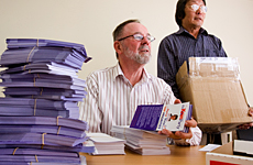 Kiwi Party candidates Bernie Ogilvy (left) and Simon Kan preparing mail. Photo / Paul Estcourt Kiwi Party candidates Bernie Ogilvy (left) and Simon Kan preparing mail. Photo / Paul Estcourt