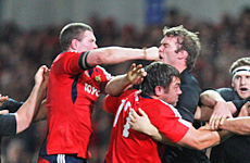 Donnacha Ryan of Munster lets All Black lock Jason Eaton know he's is a battle yesterday. Photo / Getty Images Donnacha Ryan of Munster lets All Black lock Jason Eaton know he's is a battle yesterday. Photo / Getty Images
