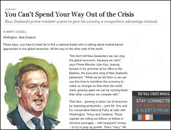 John Key says in this Wall St Journal interview that productivity, not bucketloads of money, is the answer to the global credit crunch. John Key says in this Wall St Journal interview that productivity, not bucketloads of money, is the answer to the global credit crunch.