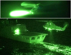 The NZ Navy's seasprite helicopter tests an air-to-surface missile (top) and returns to the frigate Te Mana. Photos / Supplied The NZ Navy's seasprite helicopter tests an air-to-surface missile (top) and returns to the frigate Te Mana. Photos / Supplied