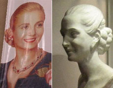 Eva Peron's likeness is everywhere in Buenos Aires. Even her death mask is on display in the Museo Evita. Photos / Graham Reid Eva Peron's likeness is everywhere in Buenos Aires. Even her death mask is on display in the Museo Evita. Photos / Graham Reid