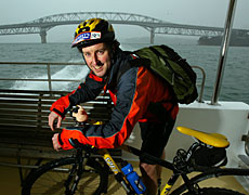 Bevan Woodward would rather cycle across the bridge but the ferry is the only option. Photo / Brett Phibbs Bevan Woodward would rather cycle across the bridge but the ferry is the only option. Photo / Brett Phibbs