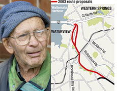 85-year-old Len Purchase of Mt Albert has slammed the Government's decision to axe the Waterview tunnel. Photos / Richard Robinson, Herald graphic 85-year-old Len Purchase of Mt Albert has slammed the Government's decision to axe the Waterview tunnel. Photos / Richard Robinson, Herald graphic