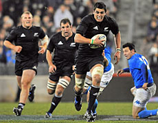 Issac Ross of the All Blacks takes the ball up with support from Owen Franks and George Whitelock. Photo / Getty Images Issac Ross of the All Blacks takes the ball up with support from Owen Franks and George Whitelock. Photo / Getty Images