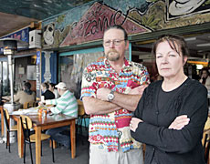 Cafe Cezanne owners Rod Williams and Jackie Wilkinson say they have lost business. Photo / Herald on Sunday Cafe Cezanne owners Rod Williams and Jackie Wilkinson say they have lost business. Photo / Herald on Sunday