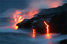 Hawaii offers the rare sight of hot lava flowing straight into the sea. Photo / Big Island Visitors Bureau/Charlene Meyer Hawaii offers the rare sight of hot lava flowing straight into the sea. Photo / Big Island Visitors Bureau/Charlene Meyer