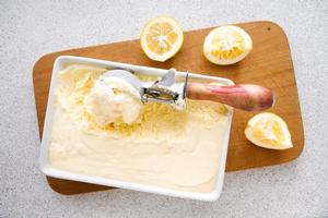 Grapefruit icecream with cheesecake. Photo / Babiche Martens