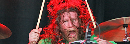 My Morning Jacket's Patrick Hallahan gives his drums a pounding. Photo / Getty Images My Morning Jacket's Patrick Hallahan gives his drums a pounding. Photo / Getty Images