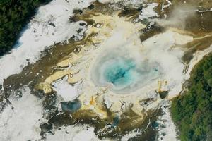 An aerial view of the colours of Orakei Korako thermal area between Rotorua and Taupo. Photo / Jim Eagles