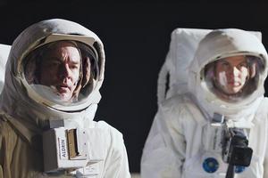James Marsters as Buzz Aldrin (left) and Daniel Lapaine as Neil Armstrong step on to the moon.