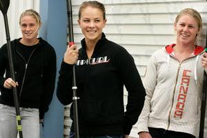 Teneale Hatton (L), Lisa Carrington and Erin Taylor are looking forward to the world championships. Photo / Herald on Sunday