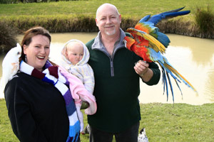 Room for their birds to roam was a primary incentive for Kim and Nigel Boyd, with 18-month-old daughter Amber, to move to the country. Photo / Martin Sykes