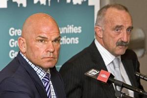 Minister of Local Government Rodney Hide and Associate Minister John Carter at today's announcement of Auckland's governance. Photo / NZPA
